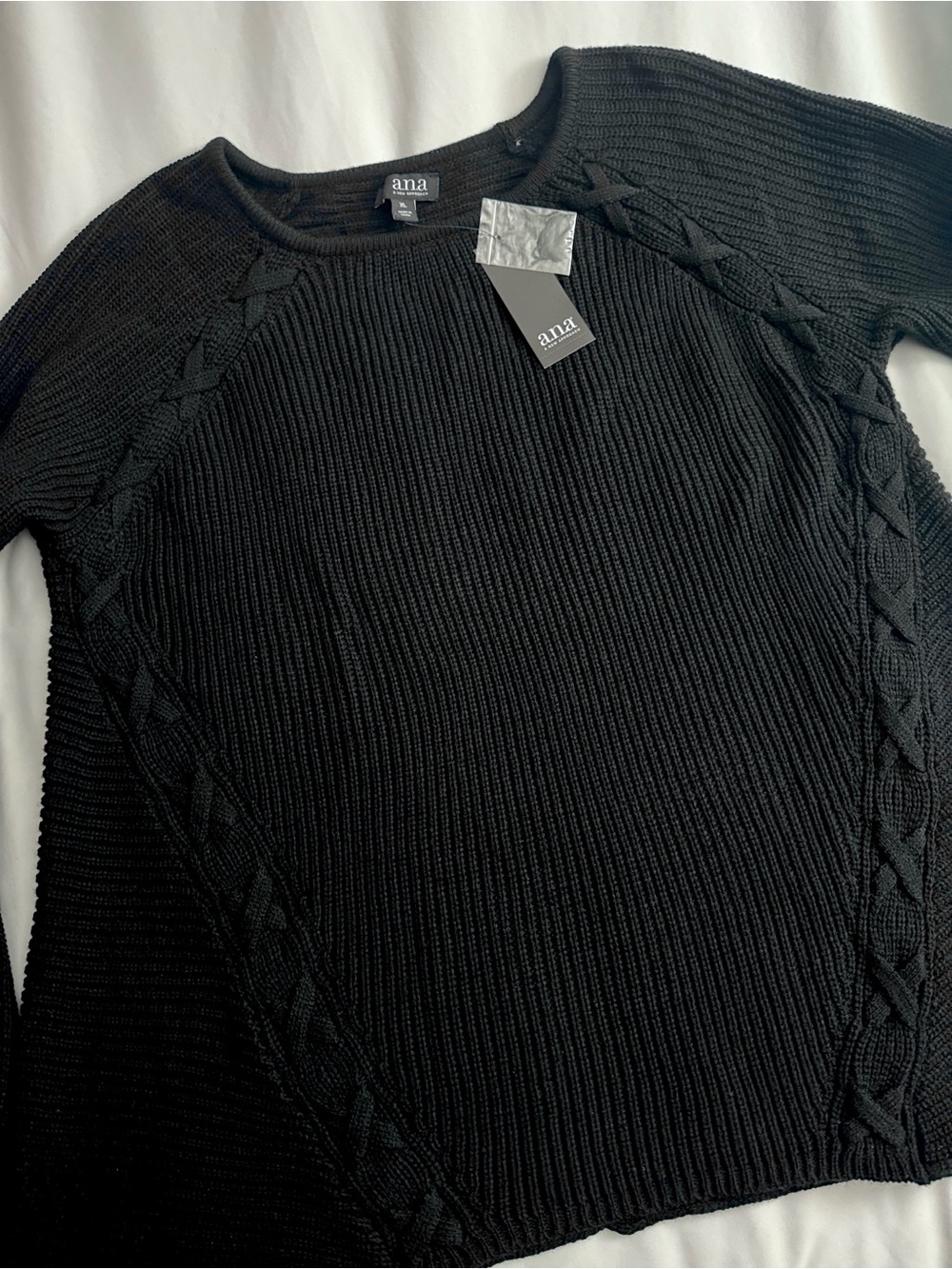 ANA Black Cable-Knit Crewneck Sweater - XL NWT